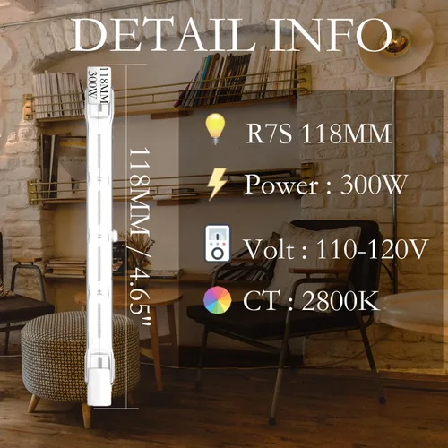 Miniatura 3 de Bombilla R7S de 300 W, bombillas halógenas de 4.7 pulgadas, R7S J118, 300W, T3 JType, paquete de 2, reemplazo de luz de trabajo de seguridad
