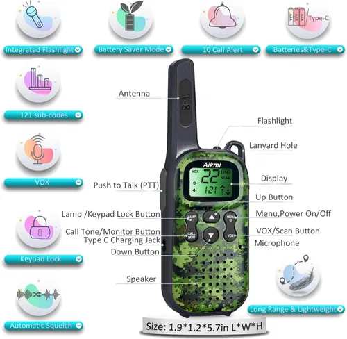Miniatura 2 de Walkie Talkies para niños, juguetes, regalos para niños, radio de 2 vías de largo alcance para niños de 5 años en adelante, ideal para acampar