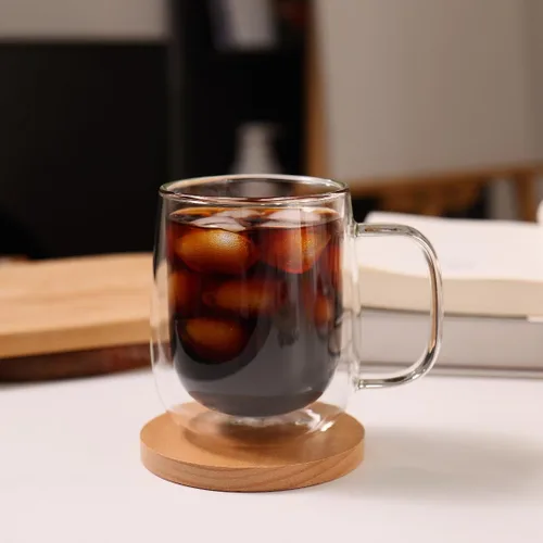 Miniatura 6 de CNGLASS Tazas de café de vidrio de 12 onzas, juego de tazas aisladas de doble pared con asa, tazas de expreso de vidrio transparente para café