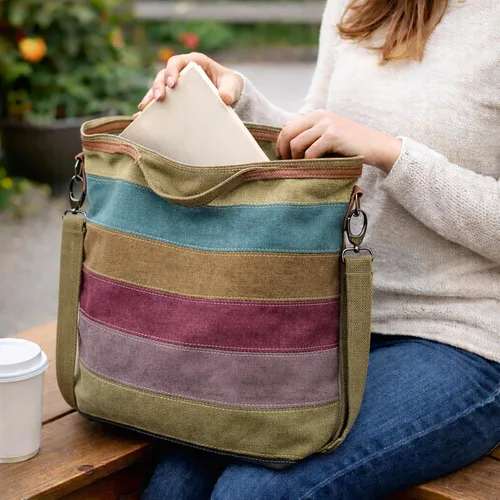 Miniatura 3 de ROUROU Hobo Tote para mujer – Bolso cruzado de hombro con asa superior, lona multicolor, gran capacidad, bolso casual