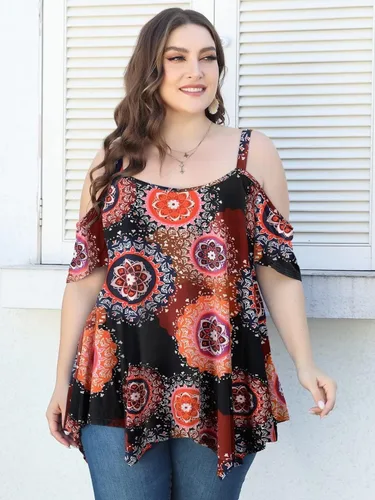 Miniatura 3 de LARACE Blusas de Hombros Descubiertos para Mujeres Ropa de Verano Tirantes Espagueti Túnica Camisas Holgadas Asimétricas Talla Grande Blusa
