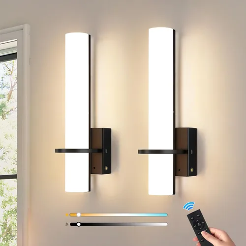 Miniatura 12 de AIJIASI Apliques de Pared Negros Juego de 2, Apliques de Baño de 18 pulgadas con Pantalla Acrílica 18W 3000K LED Regulables Apliques de Pared
