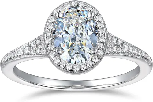 Anillos de compromiso de moissanita de corte ovalado de 1.5 quilates con halo de color D para mujer, talla 4-12