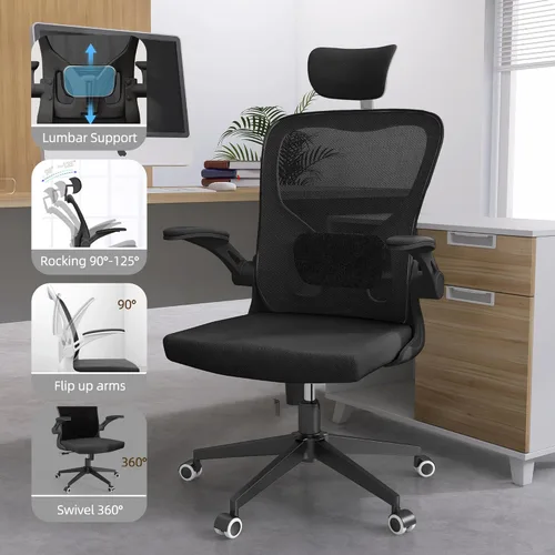 Miniatura 8 de Monhey Silla de oficina negra, silla de oficina ergonómica, silla de escritorio de oficina en casa para personas grandes y altas, silla de 02all