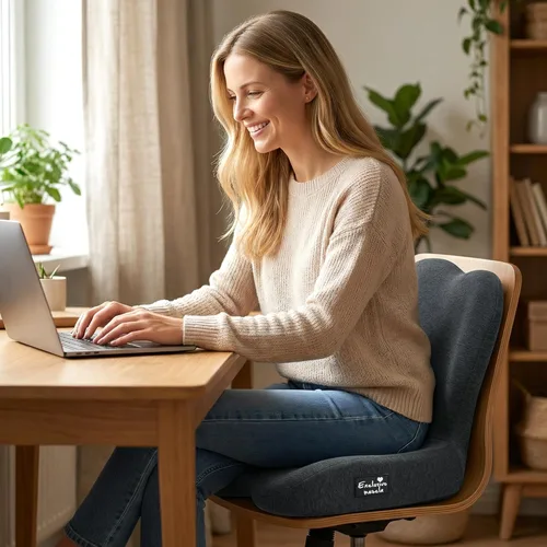 Miniatura 5 de Exclusivo Mezcla Cojín de asiento de espuma viscoelástica, cojines ergonómicos para aliviar el dolor del coxis, almohadilla de asiento Negro