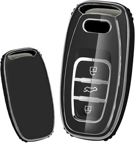 Miniatura 3 de ontto Funda para llavero compatible con Audi Q5 SQ5 Q3 Q7 Q8 A3 A4 A5 A6 A7 llavero remoto sin llave, carcasa brillante con borde plateado negro