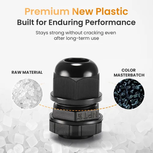 Miniatura 3 de QILIPSU Prensaestopas de nailon NPT de 1/2, impermeable, IP68 ajustable, para cable de 0.236-0.472 in de diámetro (1/2 NPT, 12 unidades)