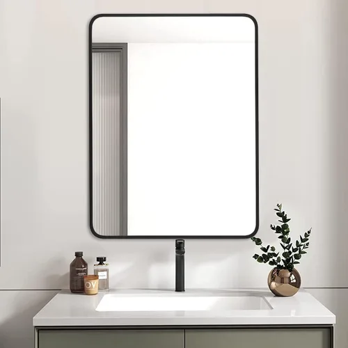 Miniatura 18 de LEDLUX Espejo de baño negro de 24 x 32 pulgadas, espejo sin cobre, marco de metal, espejo rectangular montado en la pared, espejo moderno