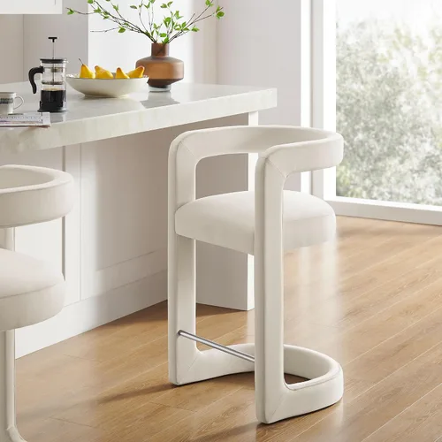 Miniatura 2 de Modway Winslow Performance - Taburete de terciopelo con reposapiés de acero inoxidable en alabastro