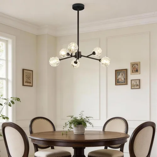 Miniatura 8 de Weesalife Sputnik - Candelabros para comedor sobre mesa, modernos candelabros de cristal, 6 luces negras para sala de estar, dormitorio, isla