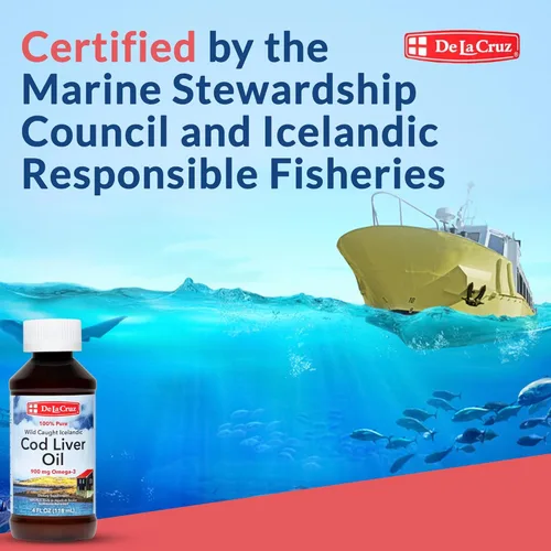 Miniatura 5 de De La Cruz Aceite de hígado de bacalao líquido puro de pescado islandés capturado en la naturaleza, rico en vitamina D y aceite de pescado Omega 3