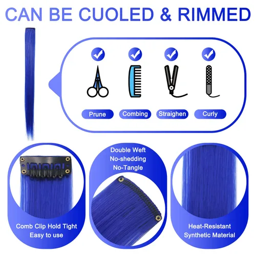 Miniatura 5 de 16 extensiones de cabello sintético multicolor de 21 pulgadas con clip para fiesta, accesorios para el cabello para niñas