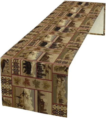 Miniatura 11 de Camino de mesa de estilo rústico retro, decoración de mesa de cocina, sala de estar, comedor, para el hogar, con diseño de osos, alces, ciervos
