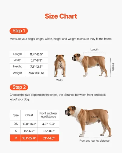 Miniatura 4 de VEVOR Silla de ruedas para perros para patas traseras, silla de ruedas ligera de 2 ruedas para mascotas, altura, ancho y longitud ajustable, carrito