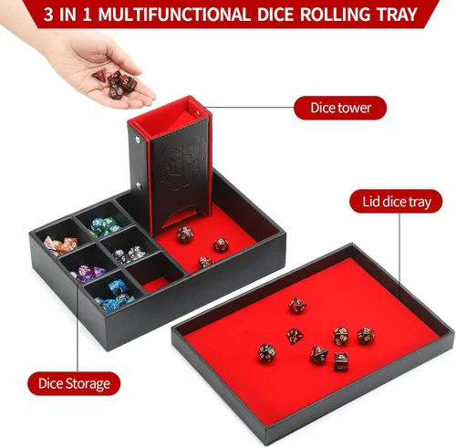 Miniatura 3 de Grajar Bandeja de dados DND y Torre: Almacenamiento portátil de dados con tapa para Dungeons and Dragons, D&D, RPG, MTG y juegos de mesa (Rojo)