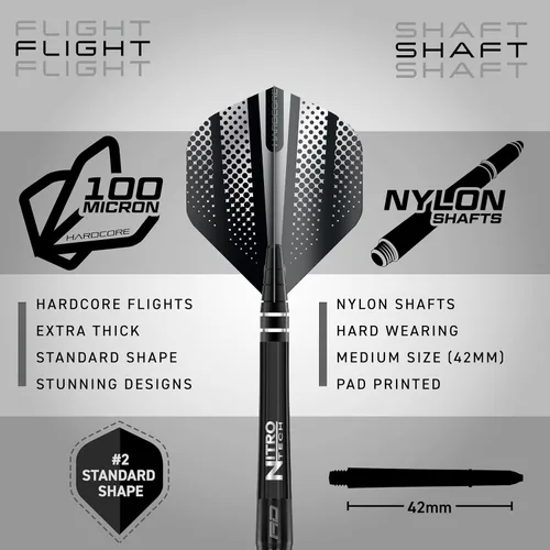 Miniatura 3 de RED DRAGON Razor Edge Negro 20g, 22g, 23g, 24g, 26g, 28g Dardos de punta de acero o 18g de punta suave de tungsteno con vuelos y cañas