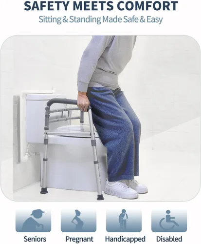 Miniatura 2 de Rieles de seguridad para inodoros, altura ajustable, plegable, montaje sin herramientas, para ancianos, personas mayores, discapacitados