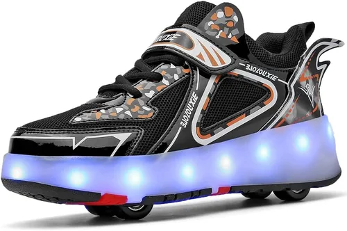 Zapatos con ruedas para niños 4 ruedas mejoradas, modelo 16 LED, recargable, colorido, para niñas, niños, tenis retráctiles, zapatos de skate para