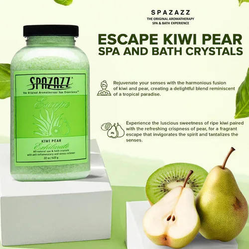 Miniatura 3 de Spazzaz - Cristales de aromaterapia para bañera de hidromasaje y spa. Cristales de pera kiwi de 22 onzas y sales de baño, sin aceite y seguro