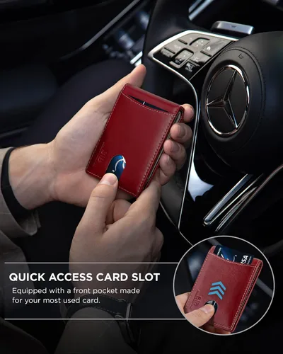 Miniatura 45 de SERMAN BRANDS - Billetera sencilla de cuero genuino con bloqueo RFID para hombre, billetera delgada con bolsillo frontal y clip para dinero