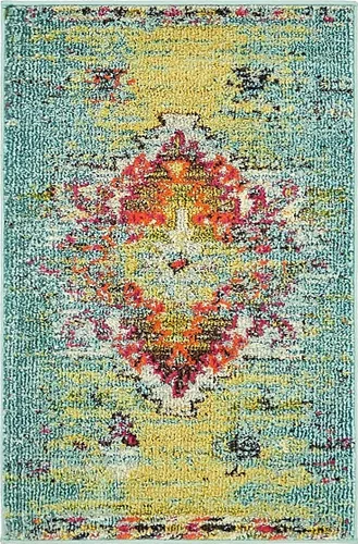 Miniatura 25 de Unique Loom Vita Collection - Alfombra vintage tribal sudoccidental sobreteñida (2 pies x 6 pies 7 pulgadas, para pasillo, turquesa/amarillo)