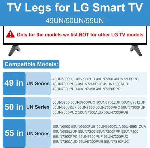 Miniatura 3 de Patas de TV para soporte de TV LG, para 49UN 50UN 55UN 55UN LG TV Legs 55UN6900 55UN7200 55UN7300 55UN7300PUB 55UN6950ZUA 55UN6955ZUF 50UN6900