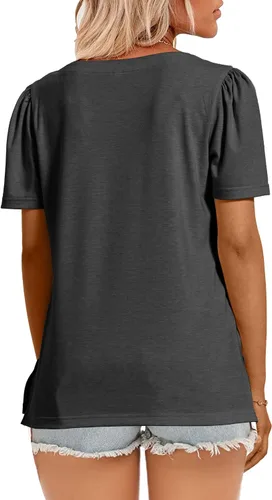 Miniatura 3 de JomeDesign - Camisetas casuales de verano para mujer, manga corta, cuello redondo, manga abullonada