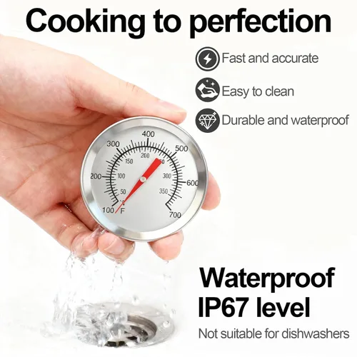 Miniatura 3 de CloudHand Reemplazo mejorado de 2 pulgadas para parrilla de huevos, termómetro de barbacoa de 100 a 700 °F, ahumador de parrilla de carbón con dial