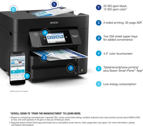 Miniatura 4 de Epson Workforce Pro WF-4830 - Impresora inalámbrica todo en uno con impresión automática de 2 caras, copia, escaneado y fax, ADF de 50 páginas