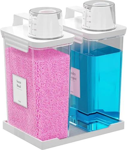 Miniatura 7 de Dispensador de Detergente para Ropa de 61 OZ, Paquete de 2 Dispensadores de Detergente Líquido, Dispensadores de Detergente de Plástico para Polvo