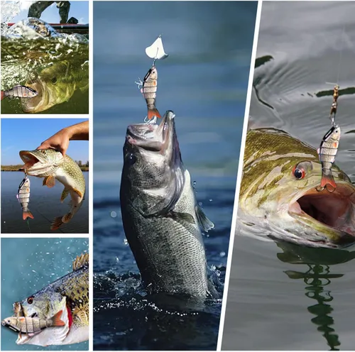Miniatura 7 de Señuelos de pesca para agua dulce y salada, CHSMONB 6 piezas de hundimiento lento más realistas, cebo articulado para lobina, trucha, crappie