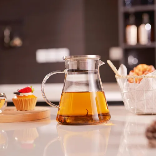 Miniatura 8 de CNGLASS Tetera de vidrio de 30.5 oz/900 ml segura para estufa, tetera de un toque transparente, tetera para té floreciente y de hojas sueltas