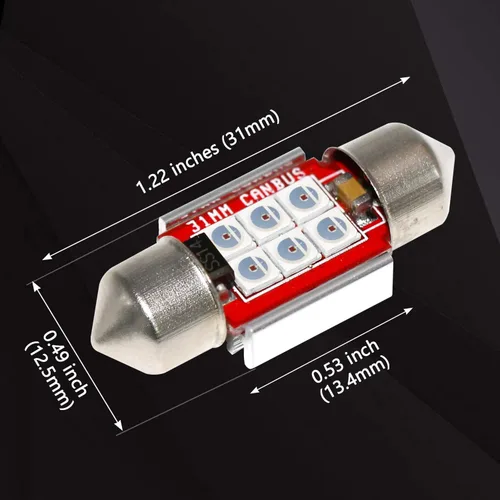 Miniatura 4 de Phinlion - Bombilla LED roja superbrillante DE3021 3030 6-SMD, Festoon 1.25" 31 mm, DE3175 DE3022, bombillas LED miniatura para luz de cortesía