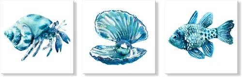 Miniatura 24 de Arte de Lienzo de Pulpo para Pared Pintura Temática de Vida Oceánica Imagen de Animal Marino Azul y Dorado Obra de Arte Costera Imagen de Pulpo