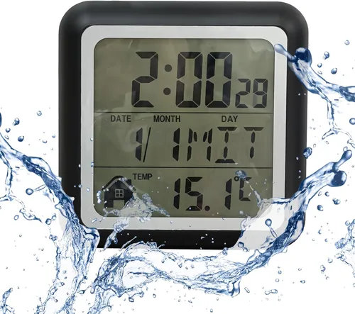 Miniatura 11 de Reloj de pared impermeable para baño, reloj de pared negro para interiores con ventosa, movimiento de cuarzo, marco de plástico, opción flexible