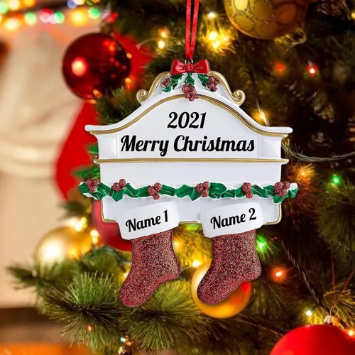 Miniatura 3 de Amlion Adornos personalizados de cerámica para calcetines de Navidad, familia de 2 a 8, nombres personalizados, estilo tradicional, ocasión