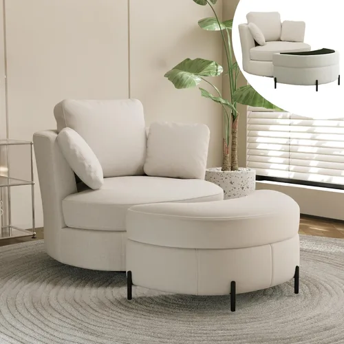 Miniatura 14 de Chifee & Vingol Silla decorativa giratoria de gran tamaño de 40.35 pulgadas, silla redonda tapizada de barril con almohadas, sillas giratorias