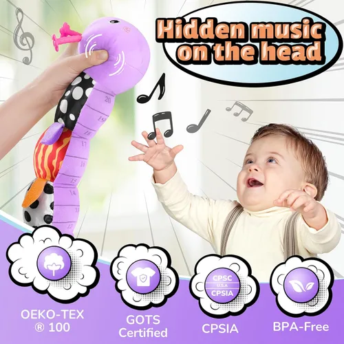 Miniatura 4 de LIGHTDESIRE Juguetes para bebés musicales de oruga, juguetes para bebés de peluche para animales de 3, 6 y 12 meses, juguete sensorial con diseño