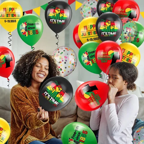 Miniatura 4 de 50 globos de látex para decoración de fiesta patriótica negra del Día de la Libertad, globos de látex para el Día de la Independencia Afro Americana