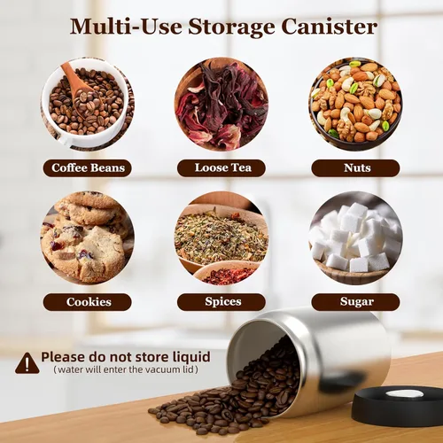 Miniatura 6 de Recipiente de café al vacío, recipientes herméticos de acero inoxidable para almacenamiento de café con cuchara medidora y tapa hermética