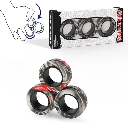 Juego de 3 anillos magnéticos para ansiedad, ideal para personas con TDAH, ejercitador de manos, anillos giratorios para adultos para terapia de