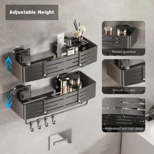 Miniatura 2 de Voldra Organizador de Ducha de Ventosa, 1 Paquete de Estantes de Ducha para Ducha Interior Sin Taladro, Organizador de Ducha de Sujeción de Aluminio