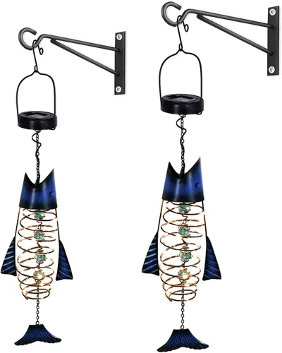 HONGLAND Ofertas de patio, faroles solares impermeables para exteriores, paquete de 2 faroles de metal con luces LED blancas cálidas para jardín,