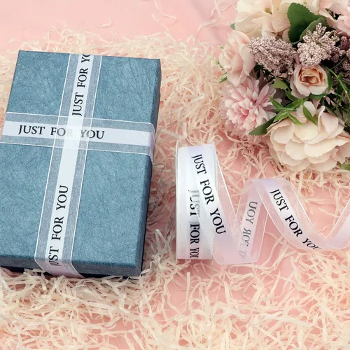 Miniatura 4 de 2 rollos de cinta de Pascua de gasa blanca y negra, cinta Just for You para envoltura de regalos, fiesta de vacaciones, decoración de boda, cinta