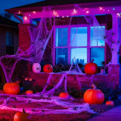 Miniatura 2 de Telarañas de 900 pies cuadrados para decoración de Halloween con 100 arañas falsas, telarañas súper elásticas para decoraciones de Halloween