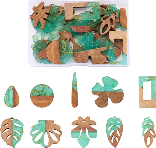 Beadthoven - Dijes de Madera de Resina, Dijes para Hacer Aretes de Bricolaje, Colgantes de Madera de Resina Geométricos, Piezas Bohemias para Aretes
