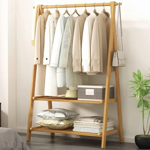Miniatura 2 de Perchero de madera de bambú, con estantes de almacenamiento, estante para colgar ropa, para entrada, sala de estar, dormitorio