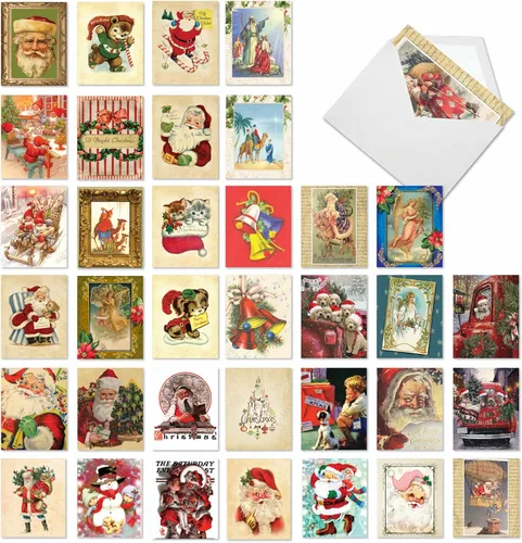 The Best Card Company Juego de 36 tarjetas navideñas surtidas de 4 x 5.12 pulgadas con sobres para hombres y mujeres (diseños de 36 x 1) Vintage