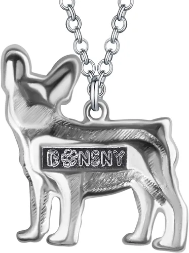 Miniatura 5 de BONSNY Collar de Bulldog Francés con diamantes de imitación esmaltados, diseño original para mujeres y niños