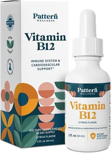 Pattern Wellness Vitamina B12 5000 mcg – Gotas líquidas sublinguales – Metilcobalamina, apoya la energía y la salud inmunológica – Sabor cítrico